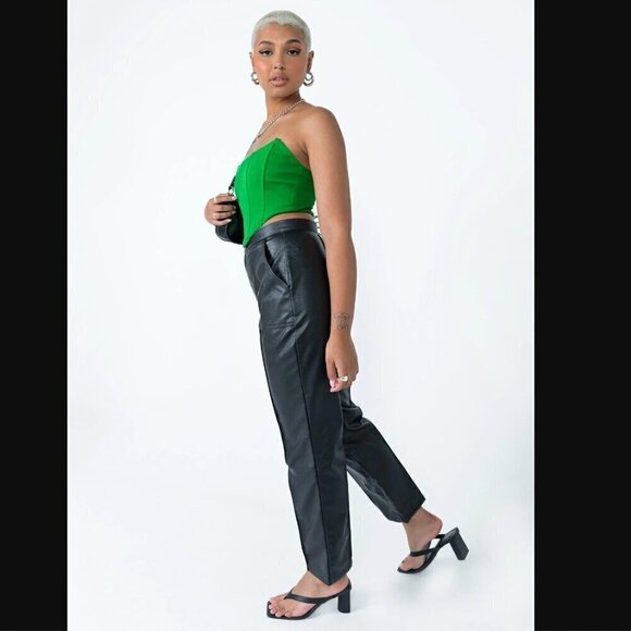 Princess Polly Encore Black Faux Leather High Rise Straight Leg Pants 6 - Picture 8 of 14